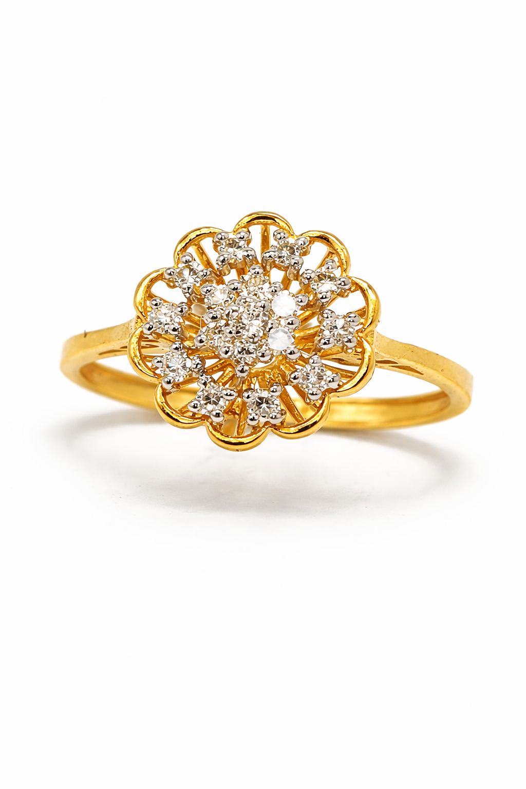 Fawaz Jewellers 21K Gold Diamond Floral Ring – 0.24ct Pavé Diamonds | Elegant Bloom Design