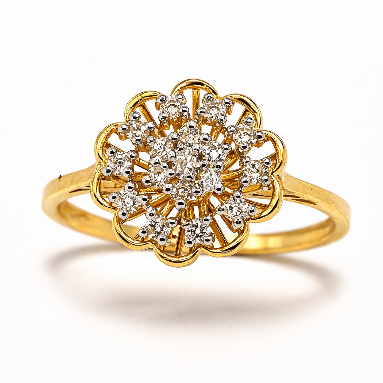 Fawaz Jewellers 21K Gold Diamond Floral Ring – 0.24ct Pavé Diamonds | Elegant Bloom Design