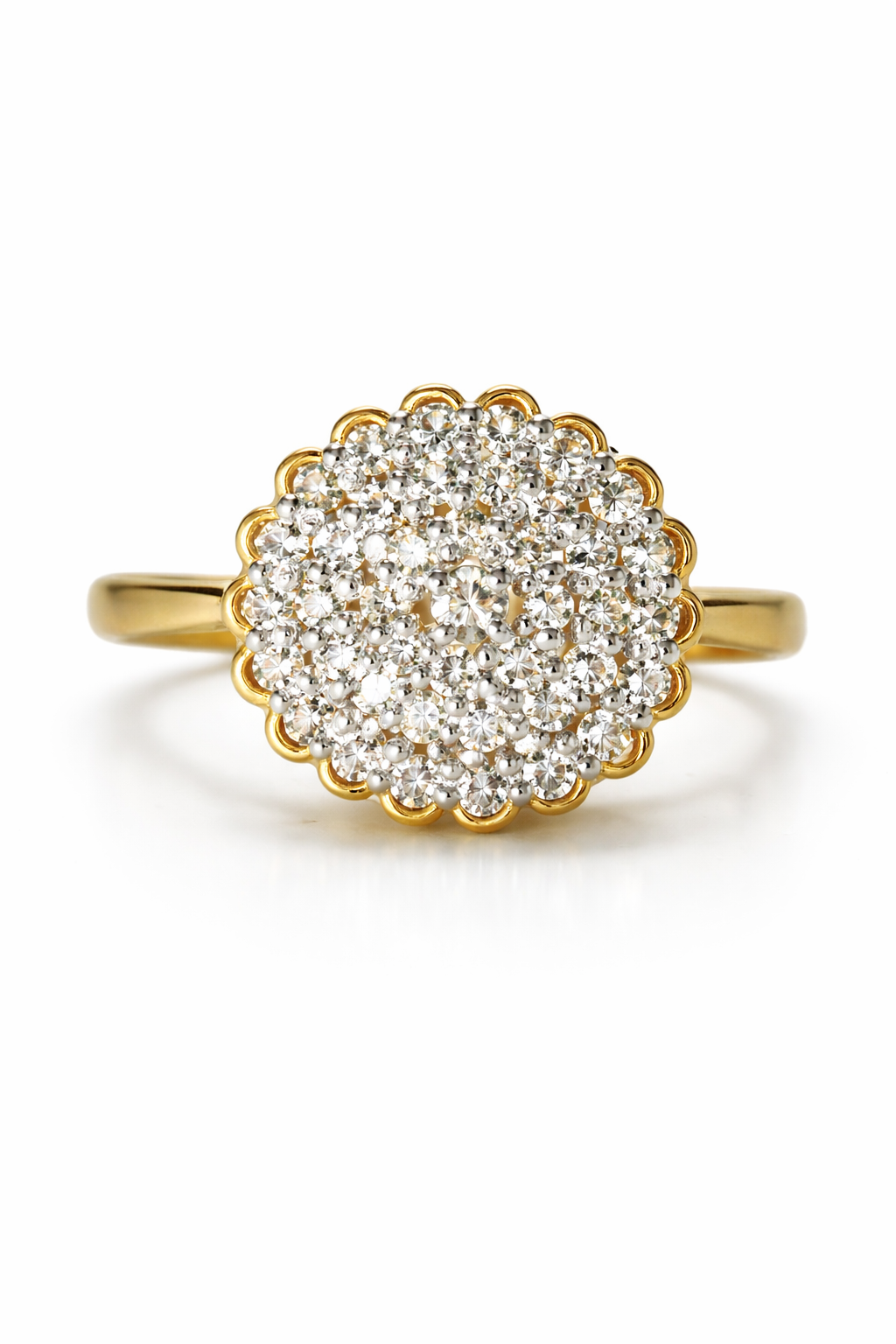 Fawaz Jewellers 21K Gold Diamond Round Cluster Ring – 0.42ct Pavé Diamonds | Floral Halo Design