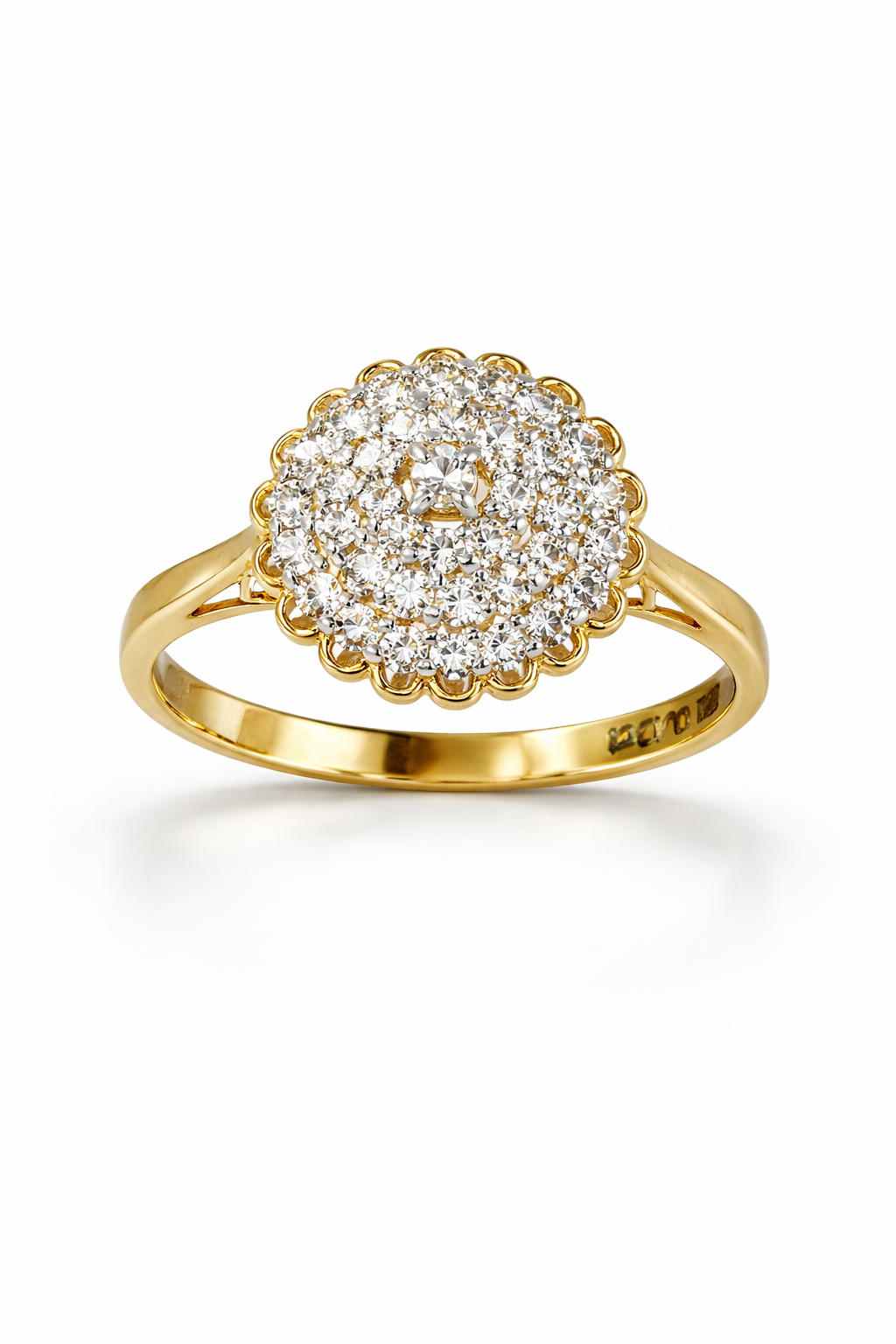 Fawaz Jewellers 21K Gold Diamond Round Cluster Ring – 0.42ct Pavé Diamonds | Floral Halo Design