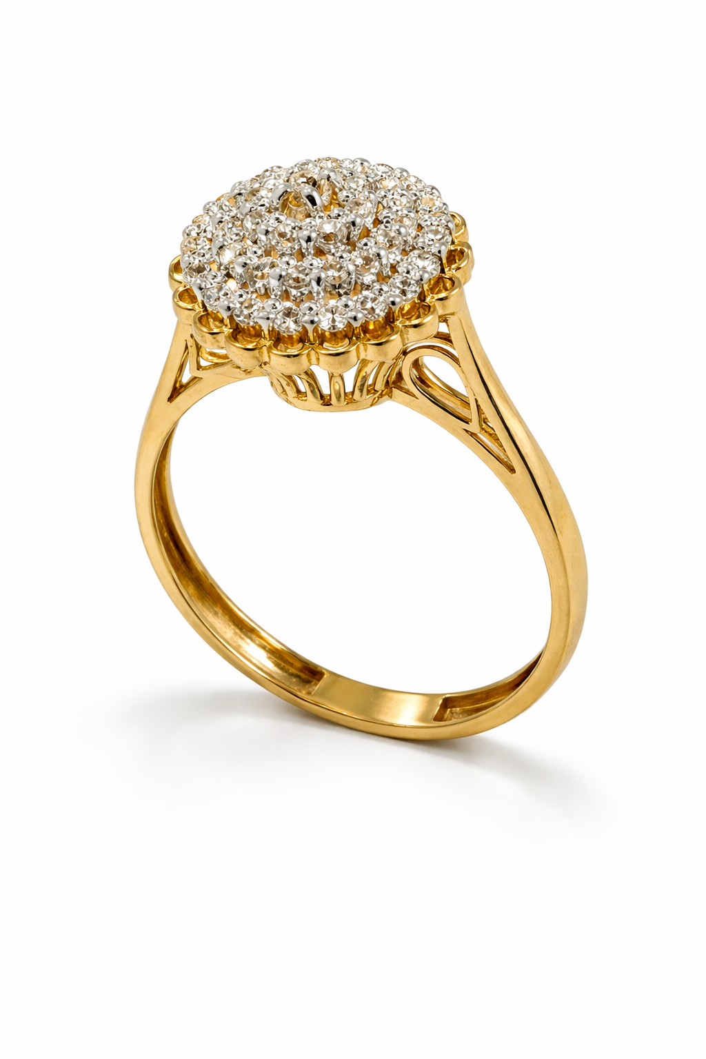 Fawaz Jewellers 21K Gold Diamond Round Cluster Ring – 0.42ct Pavé Diamonds | Floral Halo Design