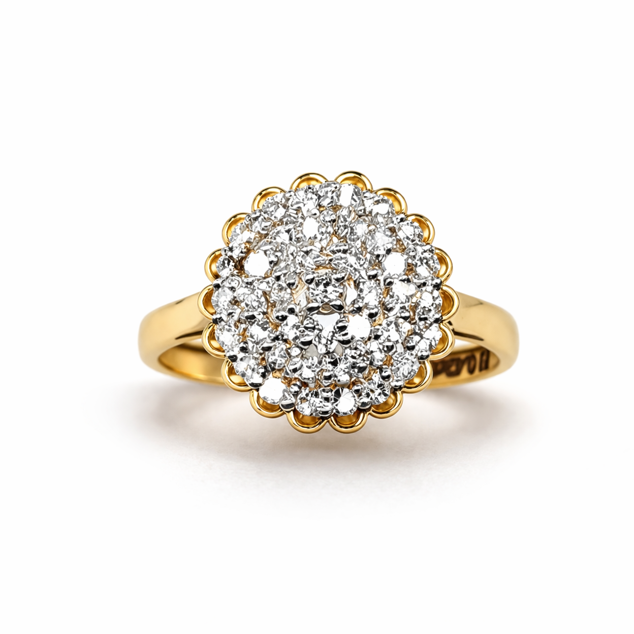 Fawaz Jewellers 21K Gold Diamond Round Cluster Ring – 0.42ct Pavé Diamonds | Floral Halo Design