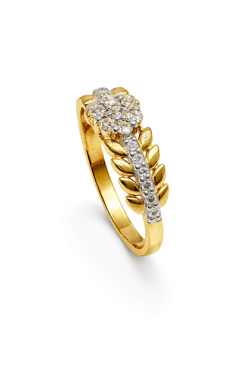 Fawaz Jewellers 21K Gold Diamond Ring – 0.32ct Pavé Diamonds | Bold Textured Band with Cluster Design