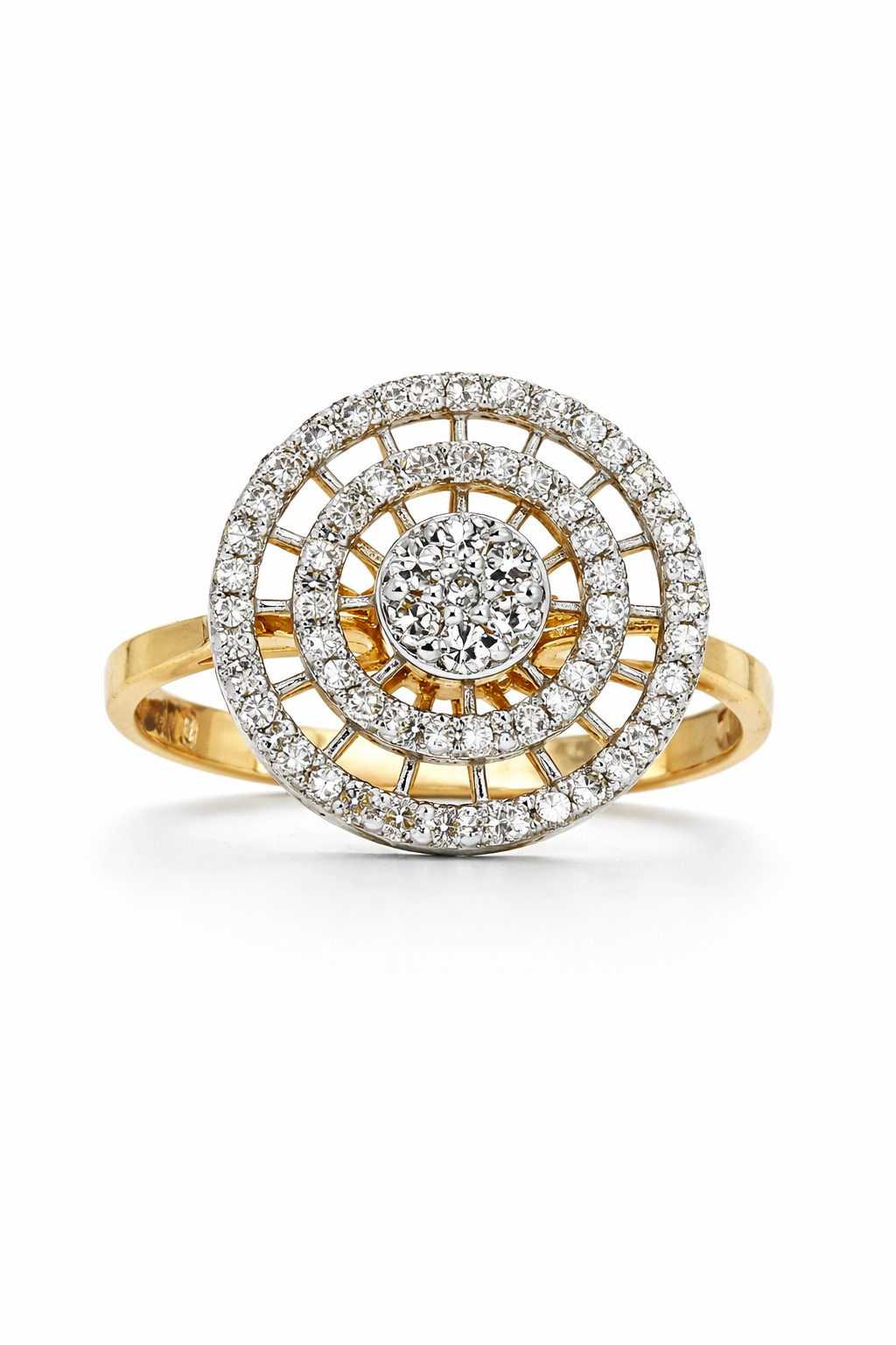 Fawaz Jewellers 21K Gold Diamond Halo Ring – 0.58ct Pavé Diamonds | Double Circle Statement Design