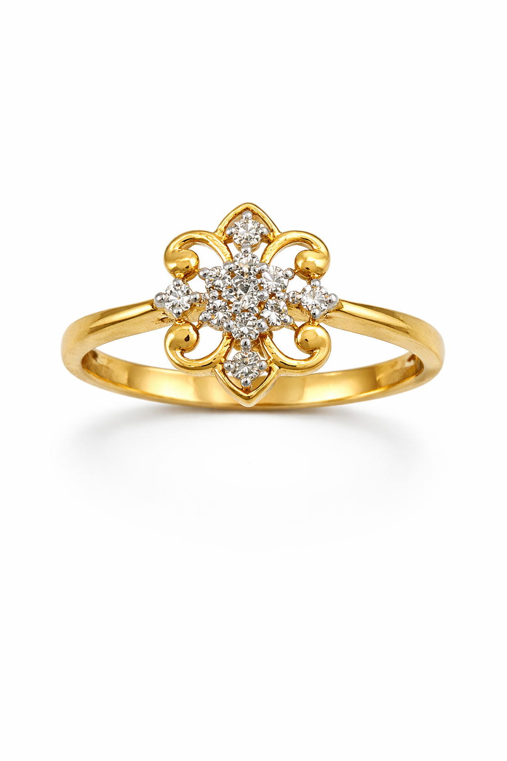 Fawaz Jewellers 21K Gold Diamond Floral Ring – 0.29ct Pavé Diamonds | Delicate Vintage-Inspired Design