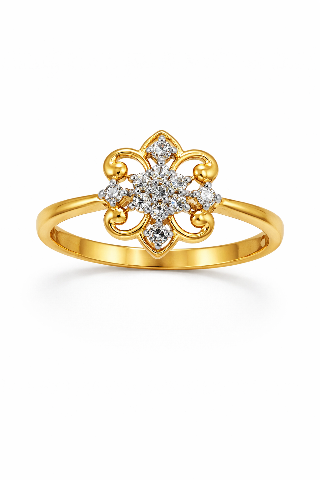 Fawaz Jewellers 21K Gold Diamond Floral Ring – 0.29ct Pavé Diamonds | Delicate Vintage-Inspired Design