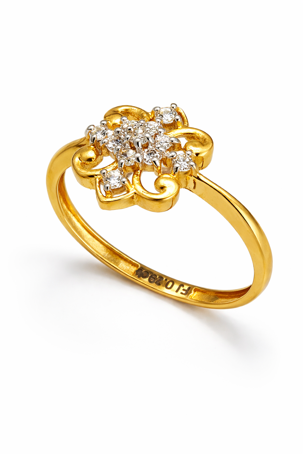 Fawaz Jewellers 21K Gold Diamond Floral Ring – 0.29ct Pavé Diamonds | Delicate Vintage-Inspired Design