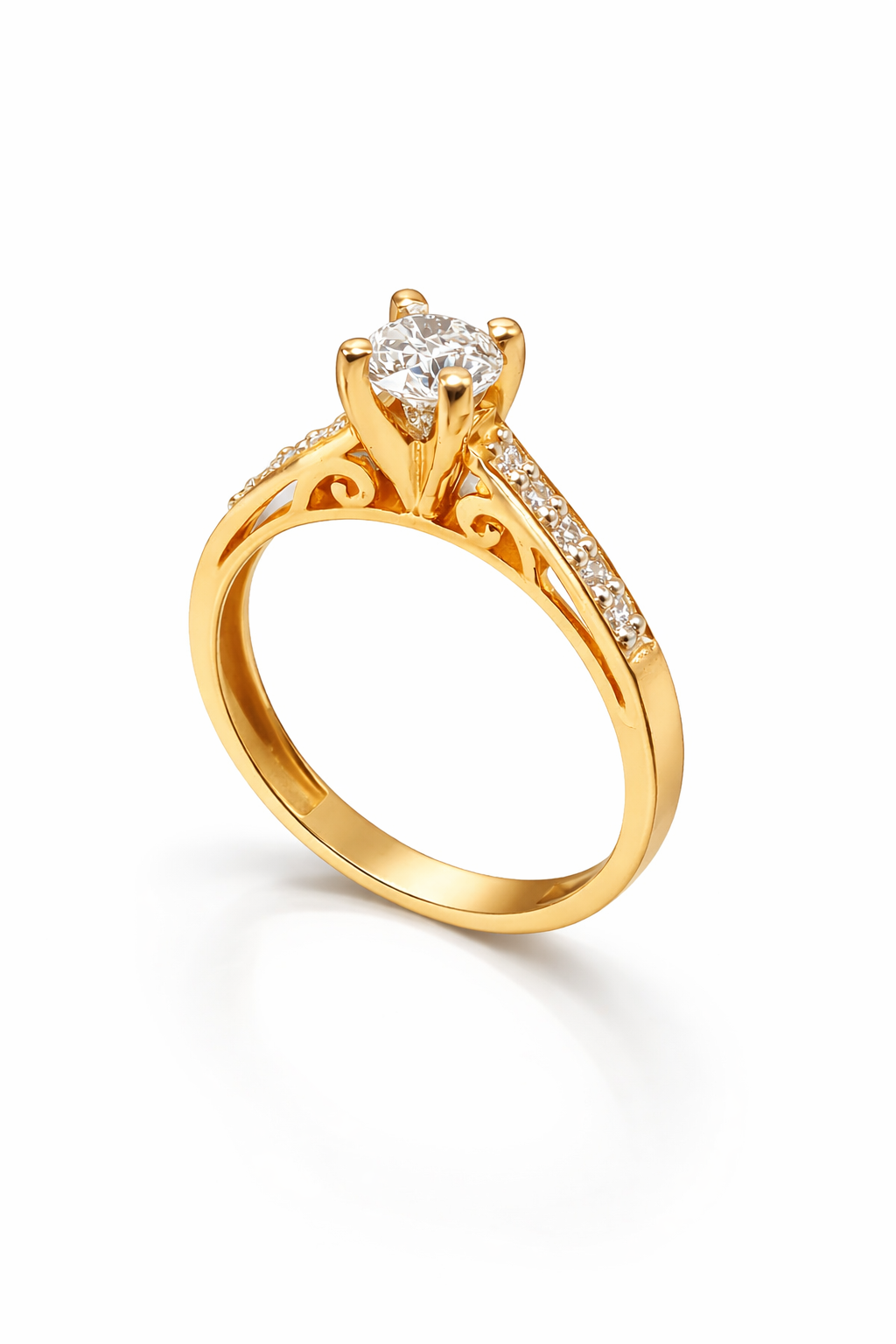 Fawaz Jewellers 21K Gold Diamond Solitaire Ring – 0.51ct Certified Center Stone with Pavé Detail | Luxury Engagement Ring