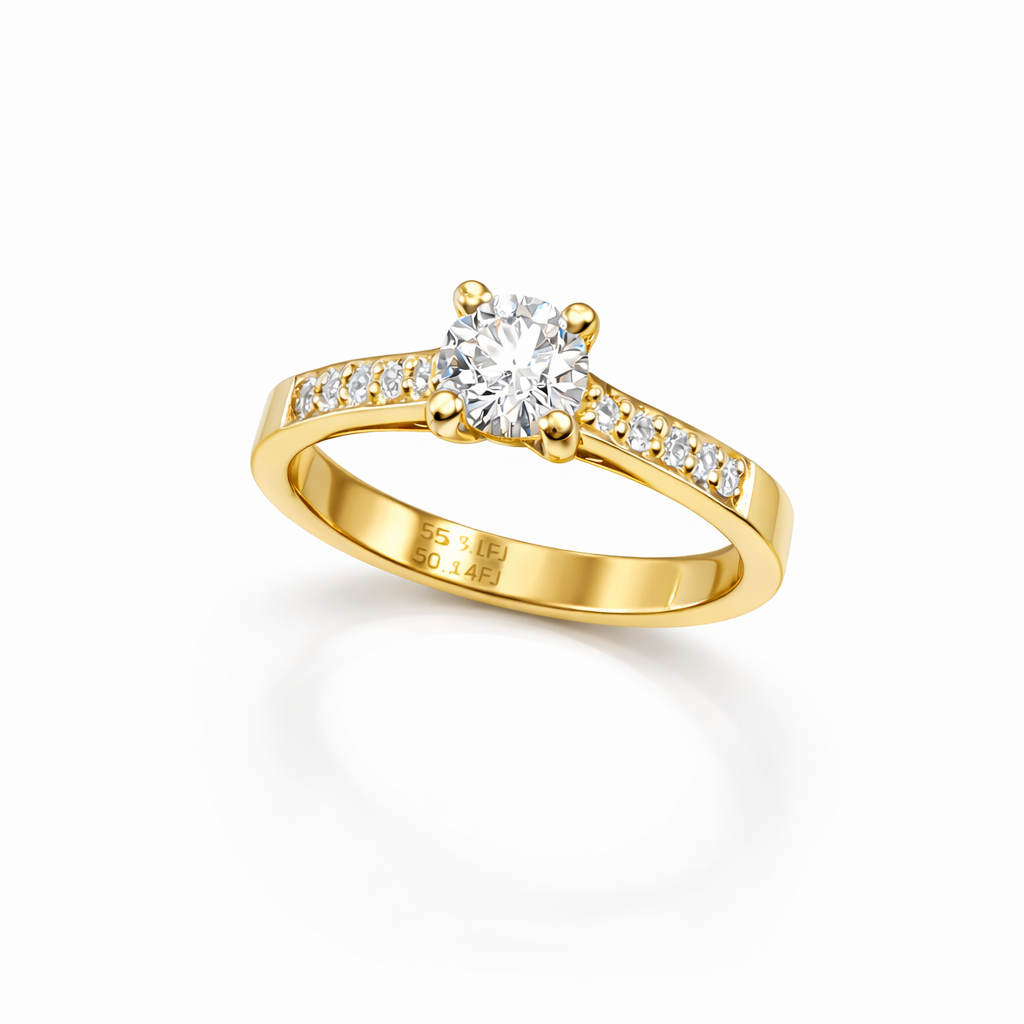Fawaz Jewellers 21K Gold Diamond Solitaire Ring – 0.51ct Certified Center Stone with Pavé Detail | Luxury Engagement Ring