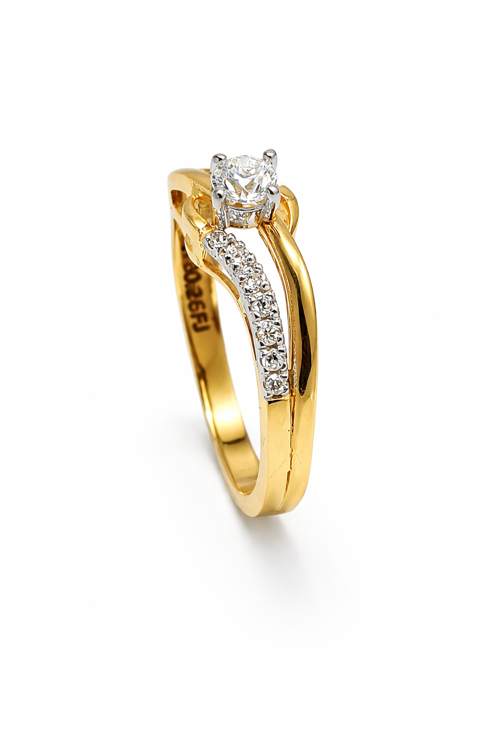 Fawaz Jewellers 21K Gold Diamond Ring – 0.26ct Center Stone with 0.15ct Pavé Diamonds | Elegant Twist Design