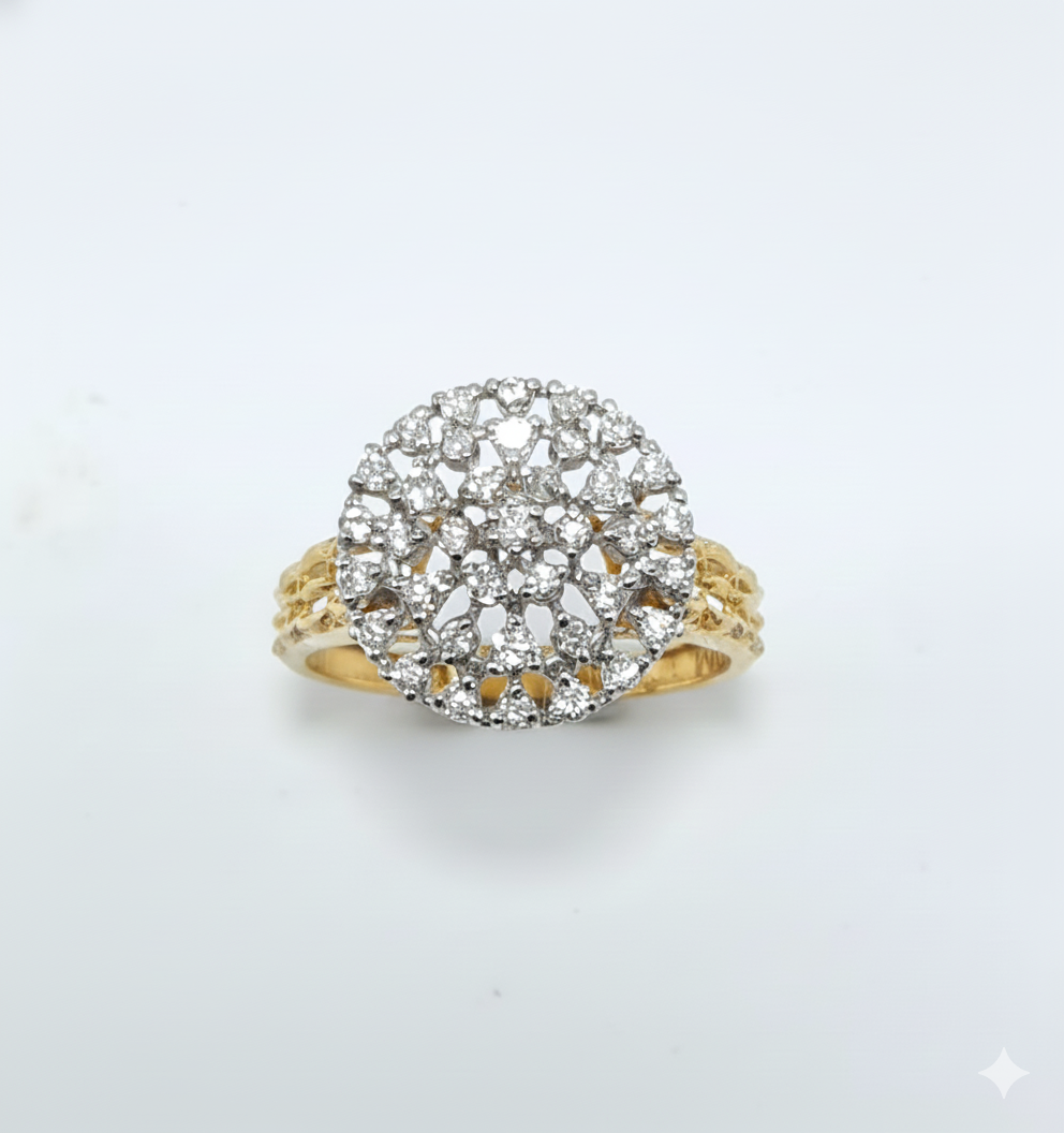 FJ Round Diamond Cluster Ring in 21K Gold