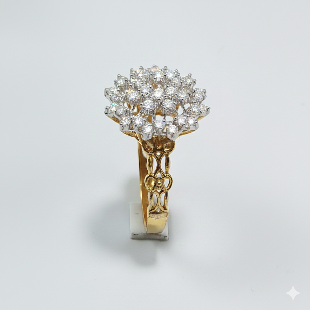 FJ 21K Gold Grand Diamond Cluster Ring – Luxury Statement Jewelry