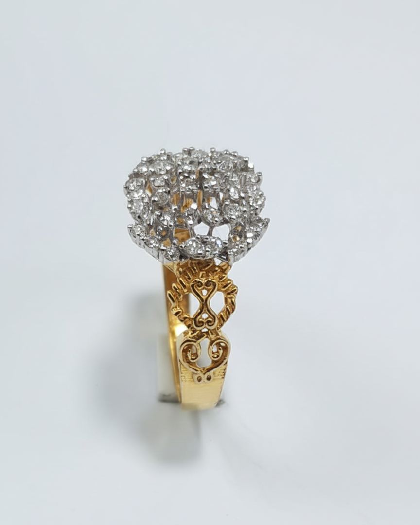 **FJ 21K Gold Diamond Halo Cluster Ring – Elegant Round Brilliant Cut Design** ✨💛