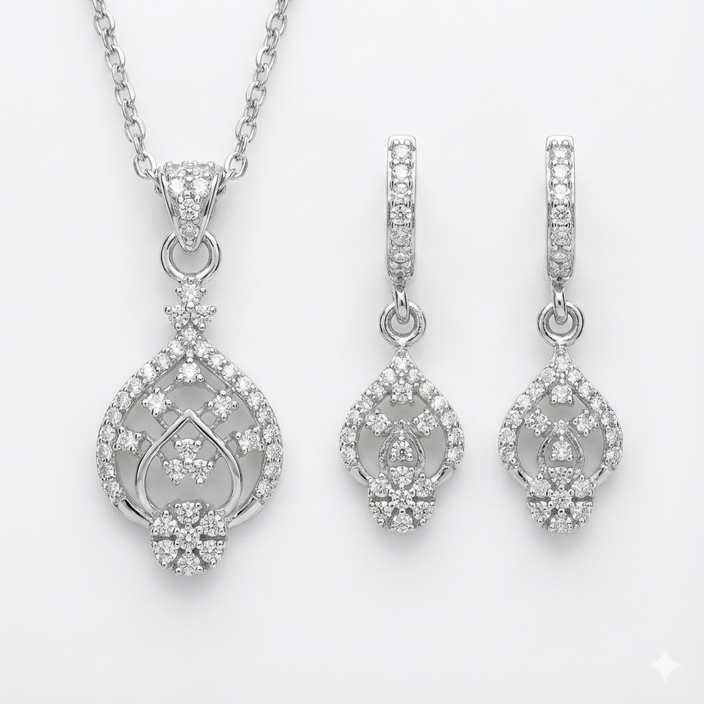 FJ 958 Timeless Sparkle Sterling Silver Necklace Set