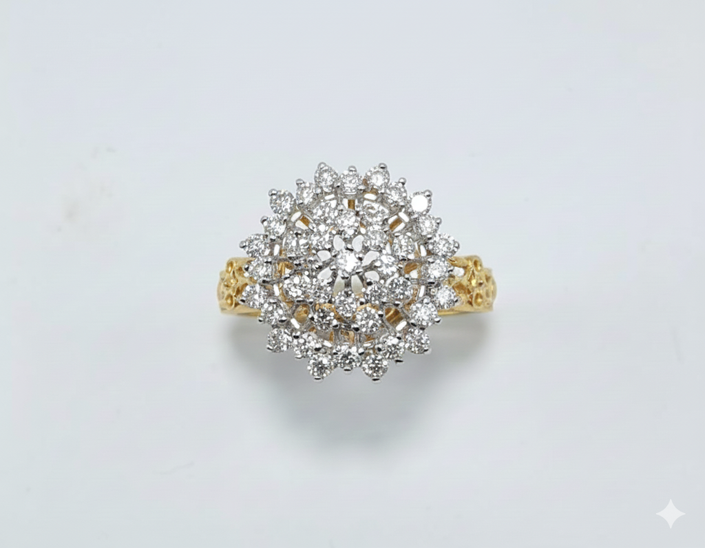 FJ 21K Gold Grand Diamond Cluster Ring – Luxury Statement Jewelry