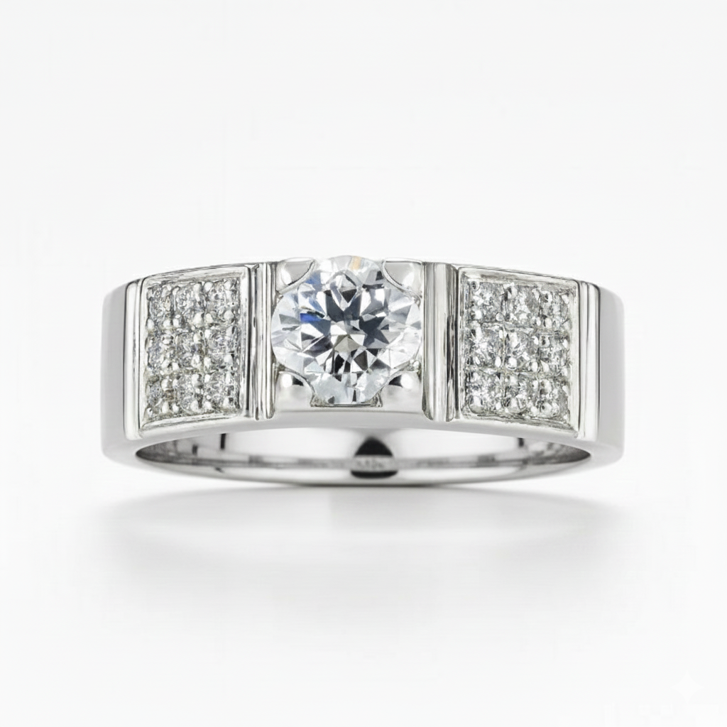 FJ 430 – Classic Silver Triple-Panel Moissanite Band