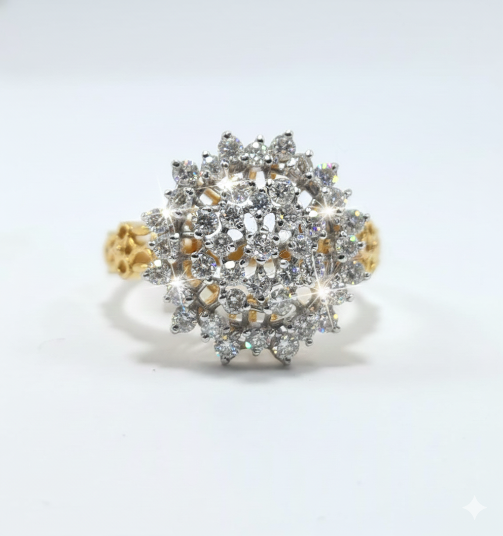 FJ 21K Gold Grand Diamond Cluster Ring – Luxury Statement Jewelry