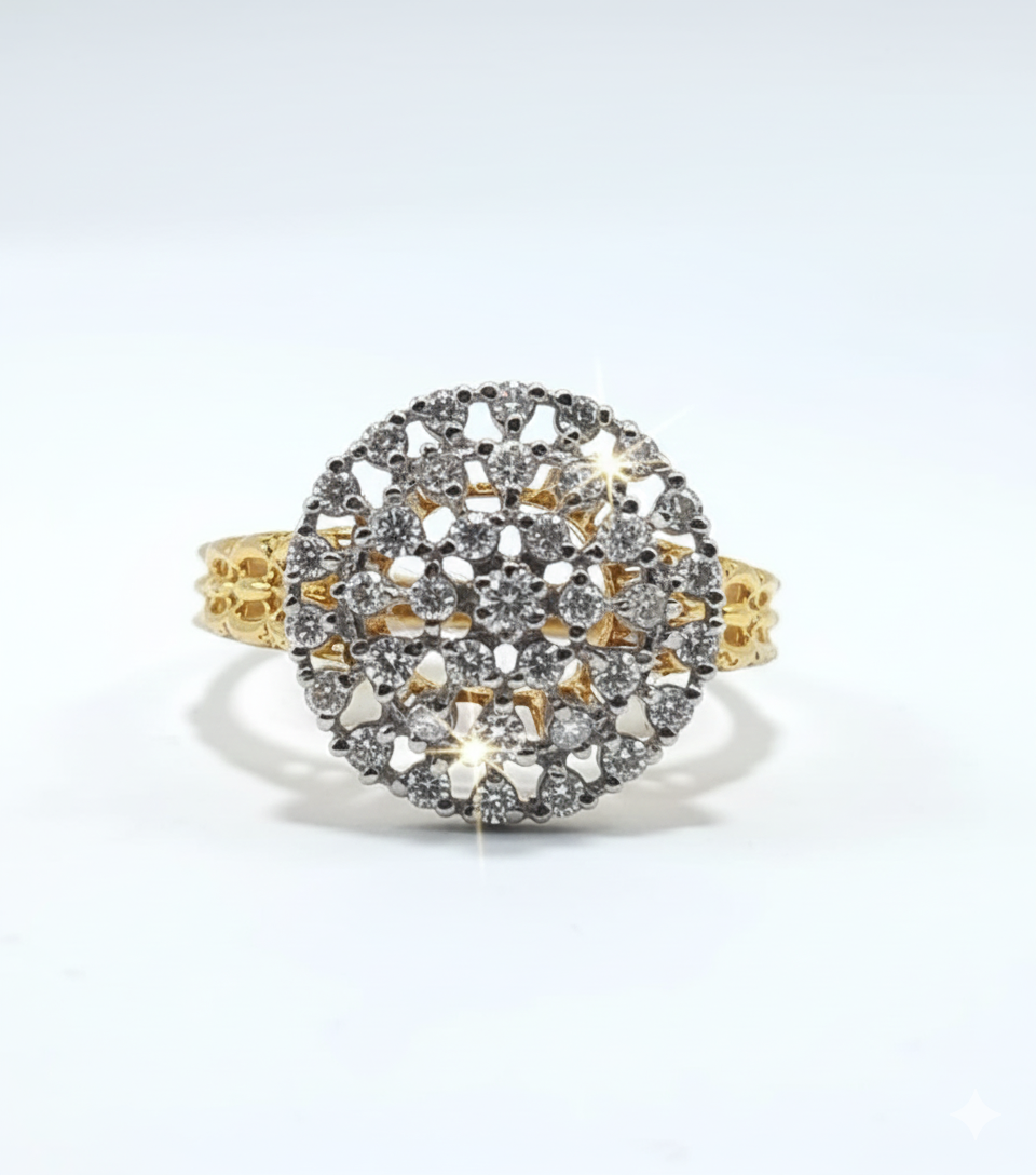 FJ Round Diamond Cluster Ring in 21K Gold