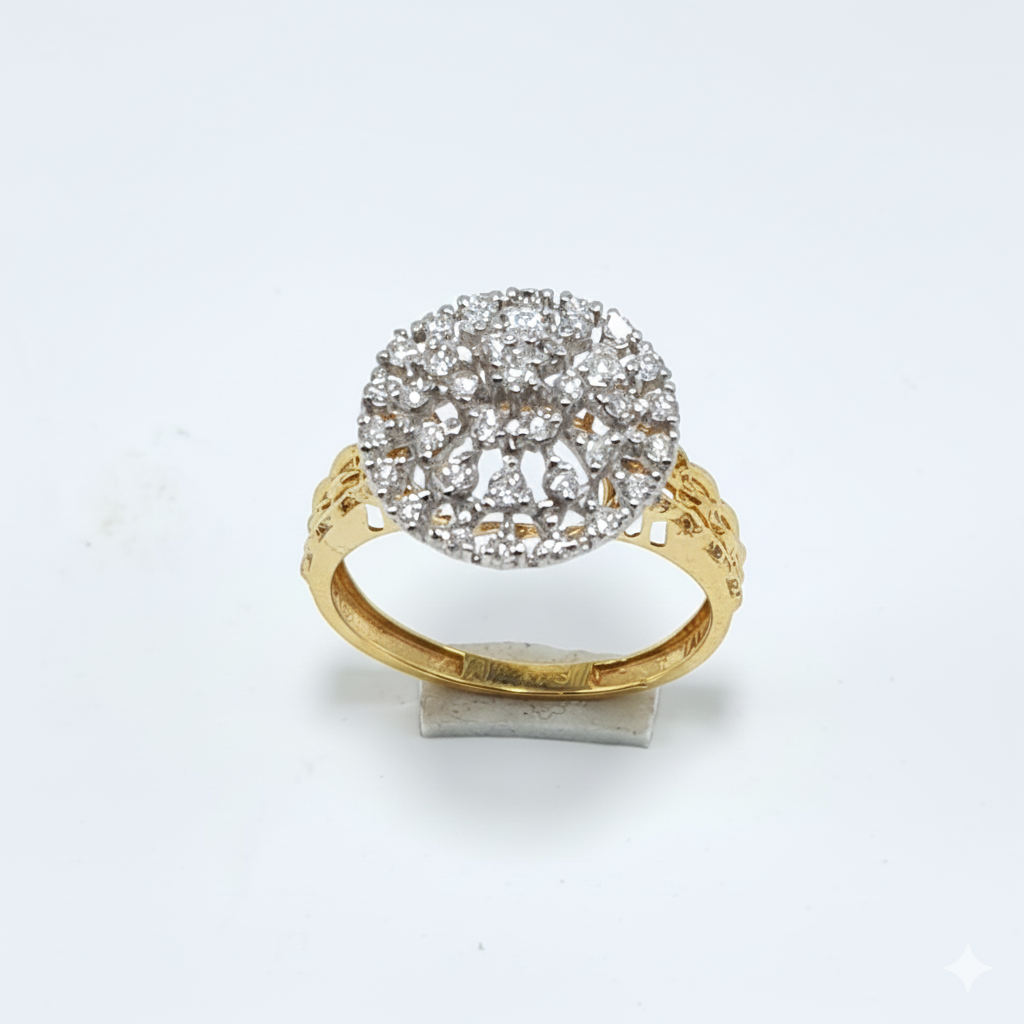 FJ Round Diamond Cluster Ring in 21K Gold