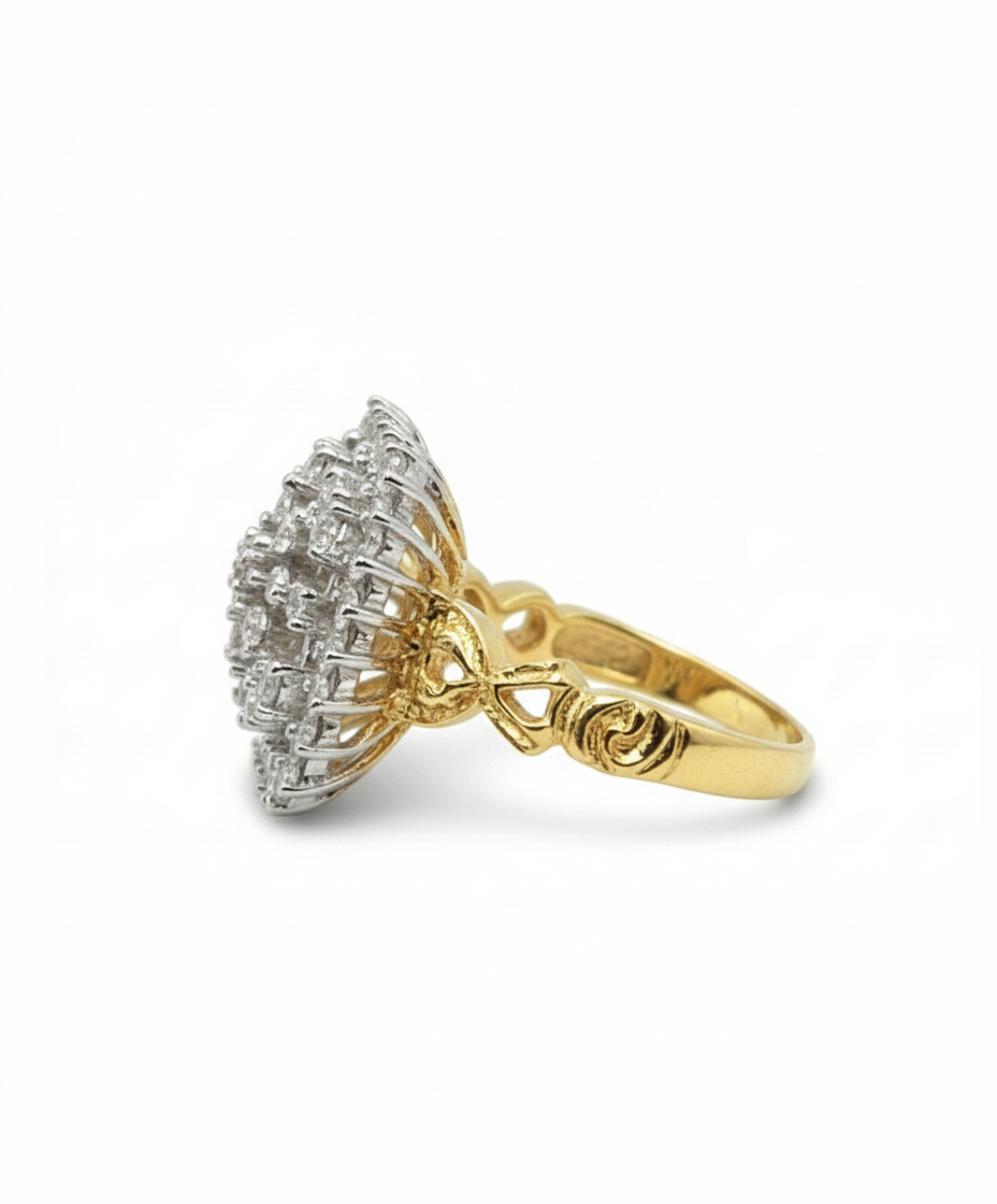 FJ 21K Gold Square Diamond Cluster Ring – 0.68 CT Brilliant Cut