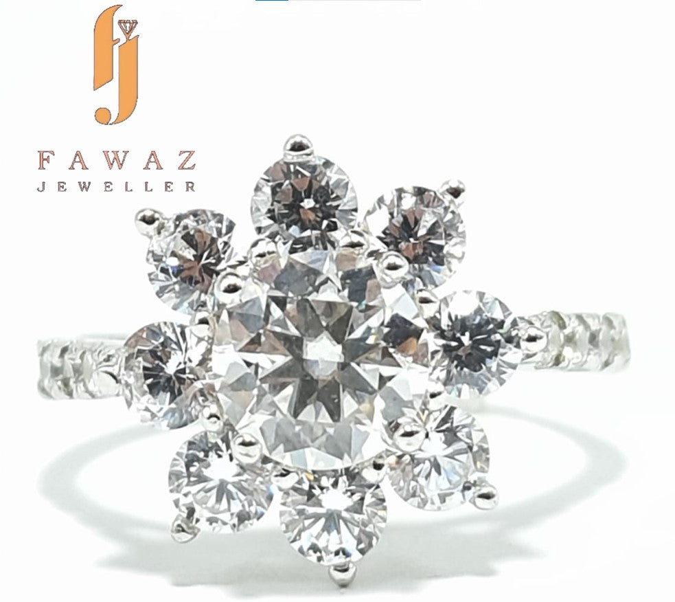 FJ 301 – Floral Halo Moissanite Ring | Premium Silver