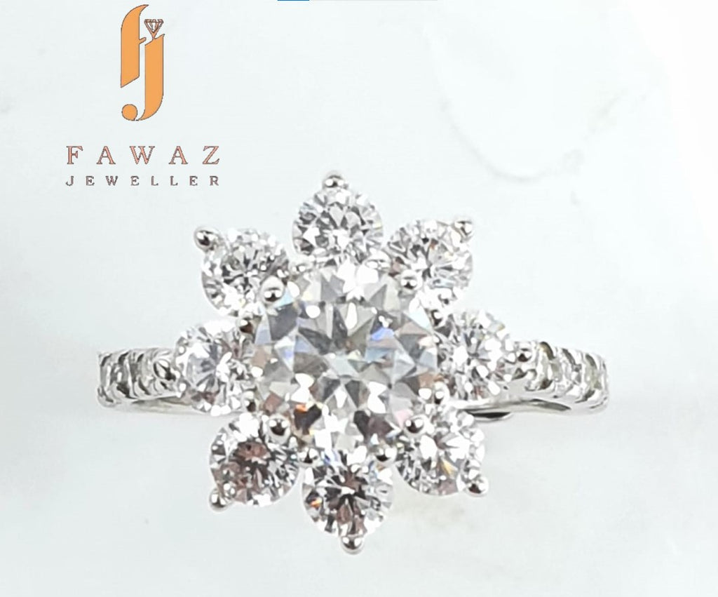 FJ 301 – Floral Halo Moissanite Ring | Premium Silver