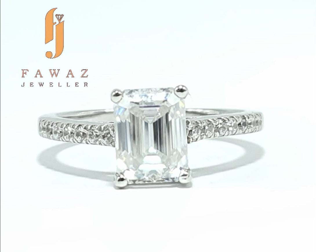 FJ 309 – Elegant Emerald Cut • Pave Band Sparkle • Modern Luxury