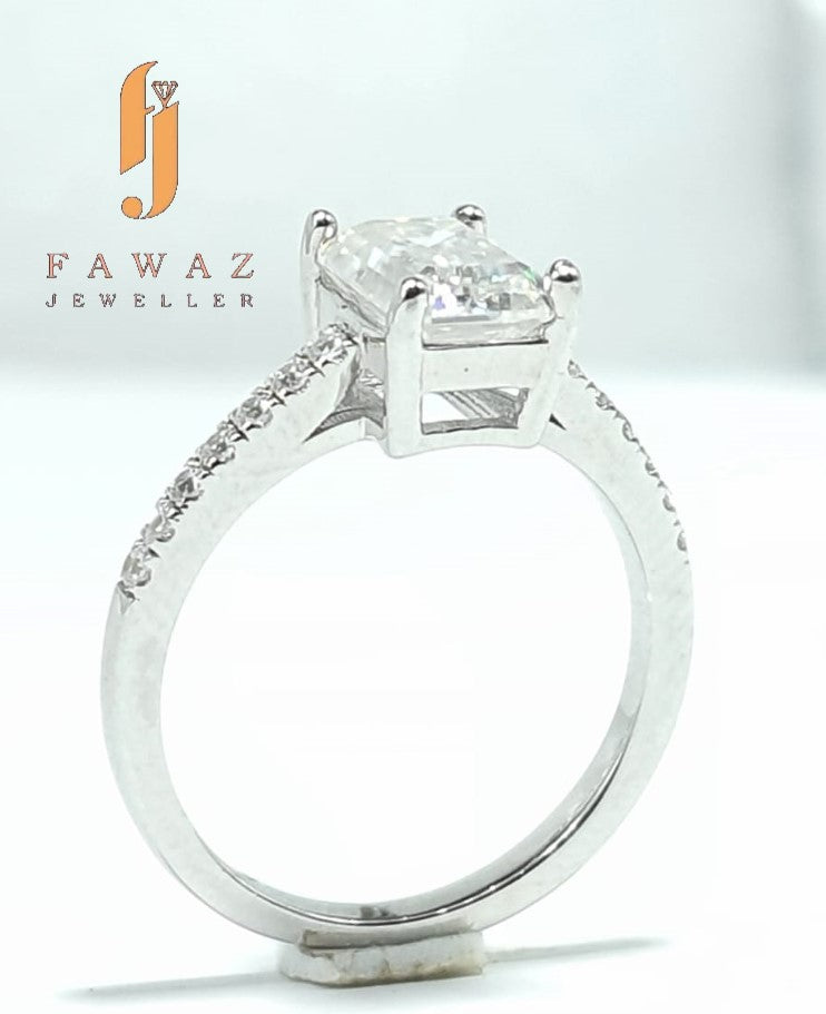 FJ 309 – Elegant Emerald Cut • Pave Band Sparkle • Modern Luxury