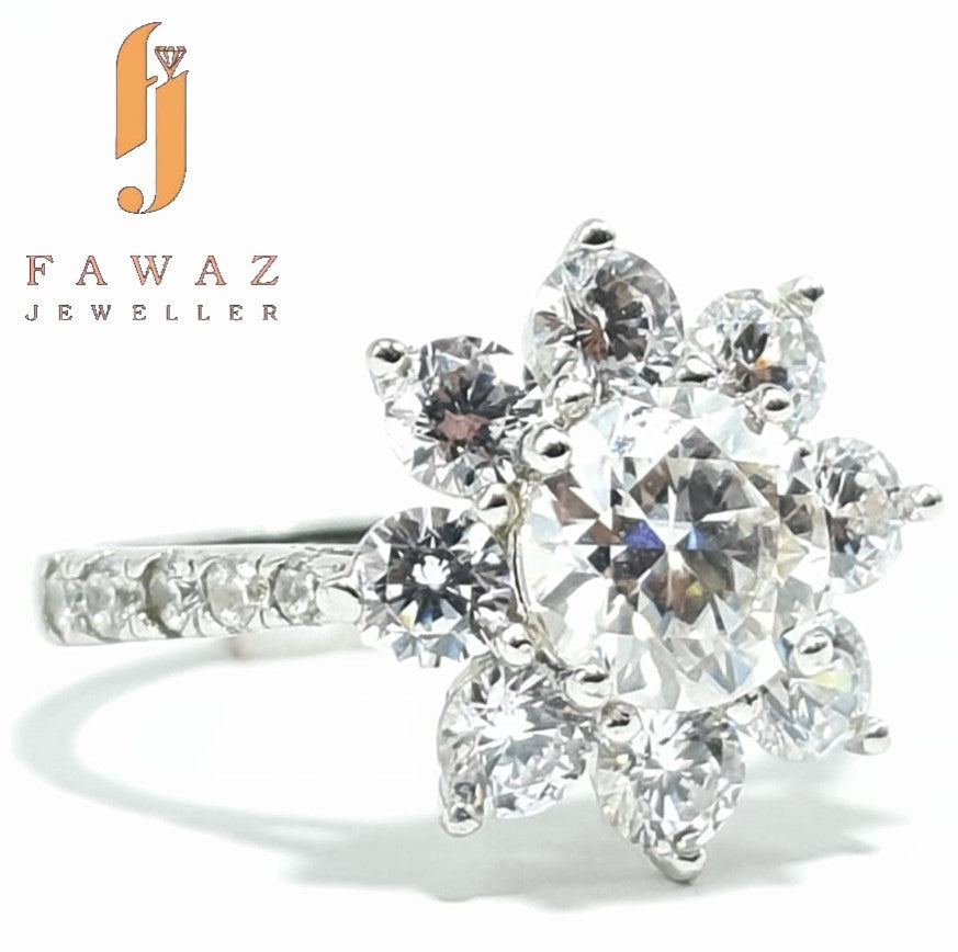 FJ 301 – Floral Halo Moissanite Ring | Premium Silver