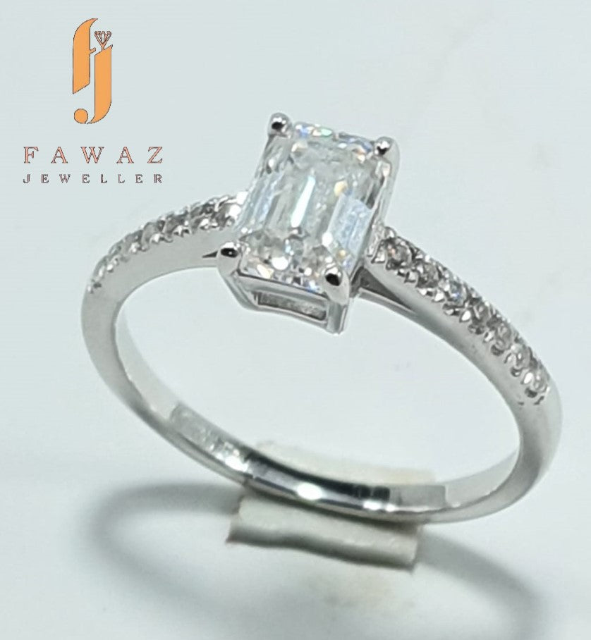 FJ 309 – Elegant Emerald Cut • Pave Band Sparkle • Modern Luxury