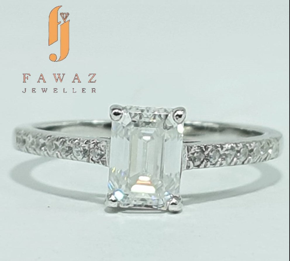 FJ 309 – Elegant Emerald Cut • Pave Band Sparkle • Modern Luxury