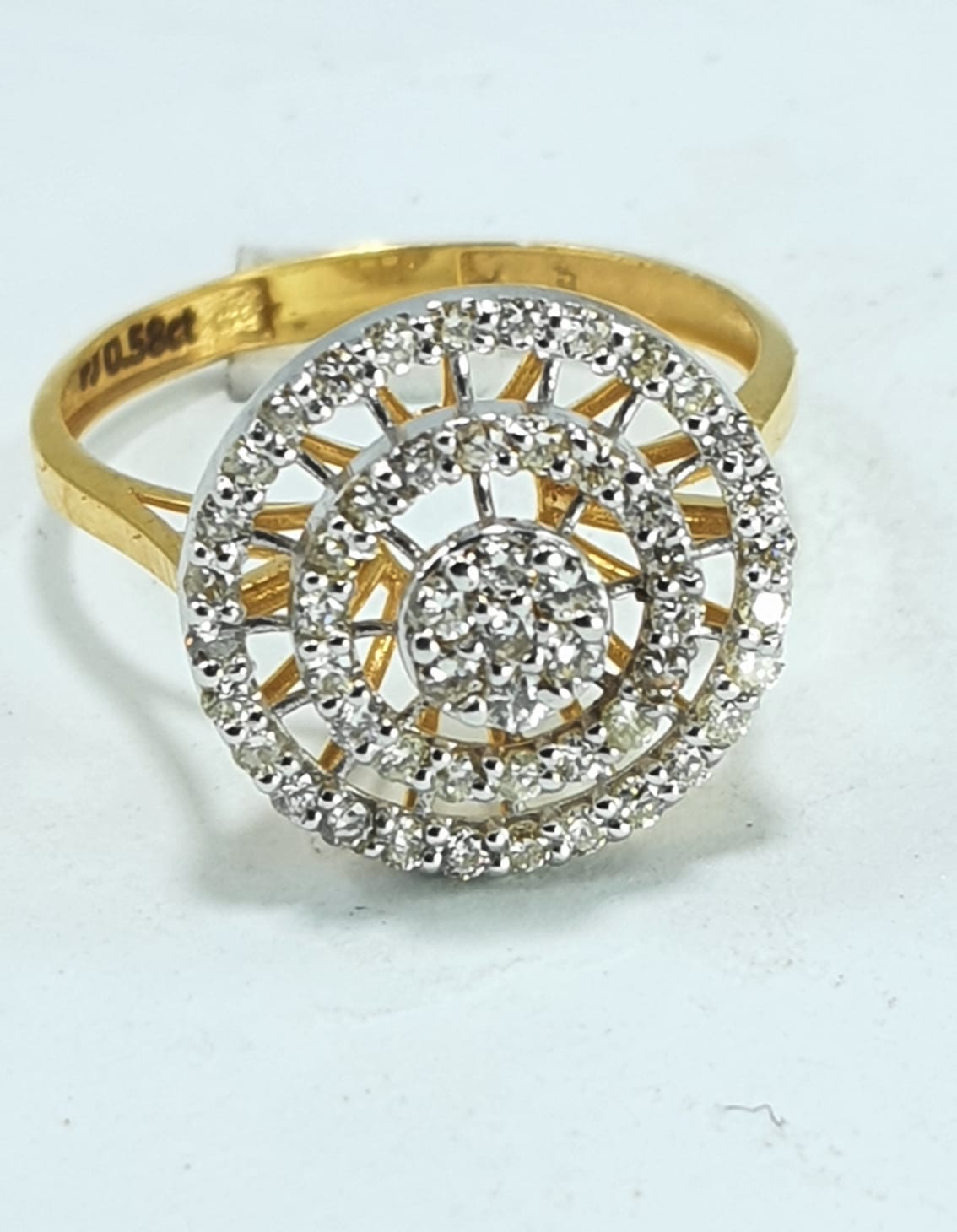 Fawaz Jewellers 21K Gold Diamond Halo Ring – 0.58ct Pavé Diamonds | Double Circle Statement Design