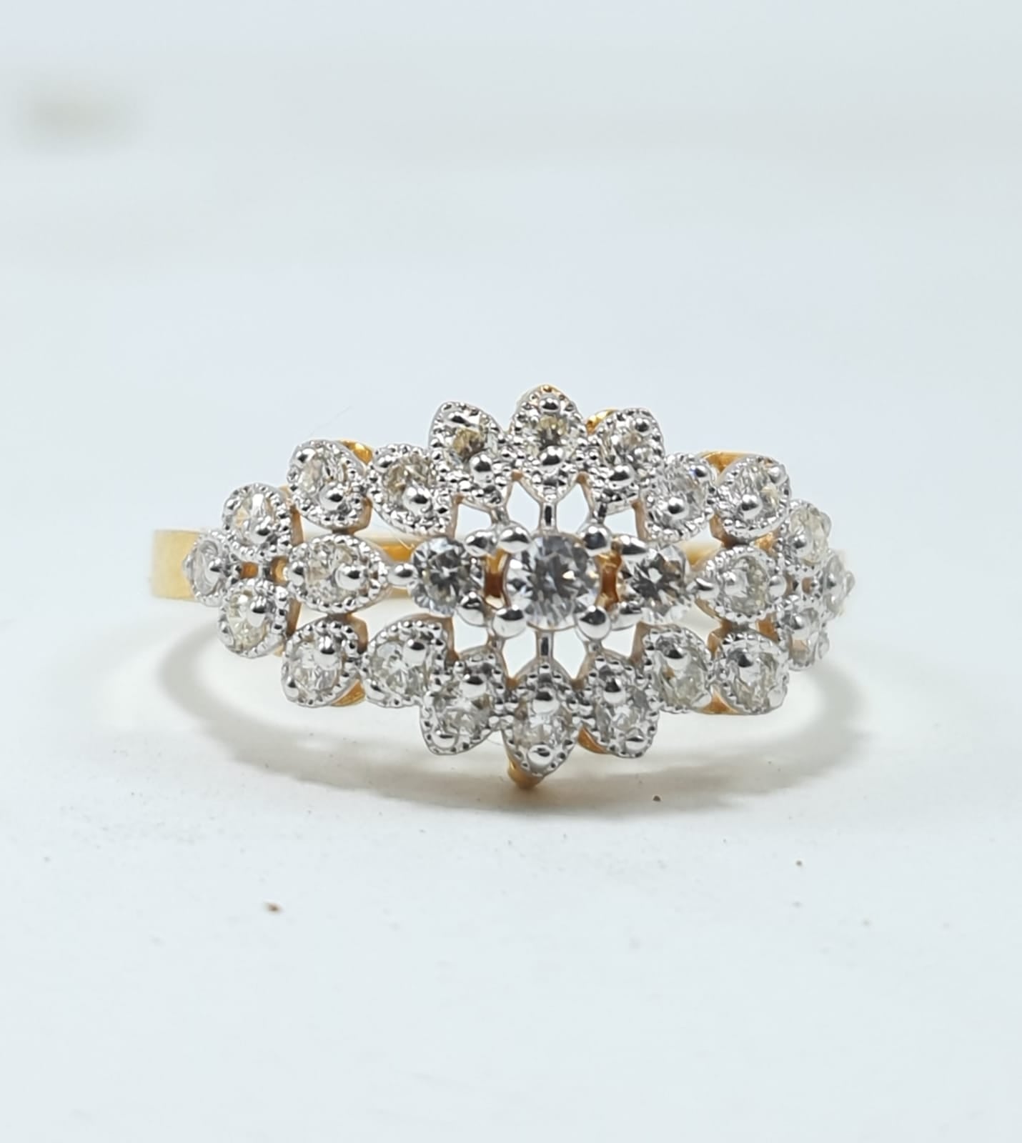 Fawaz Jewellers 21K Gold Diamond Ring – 0.36ct Cluster Pavé Diamonds | Elegant Floral Band Design