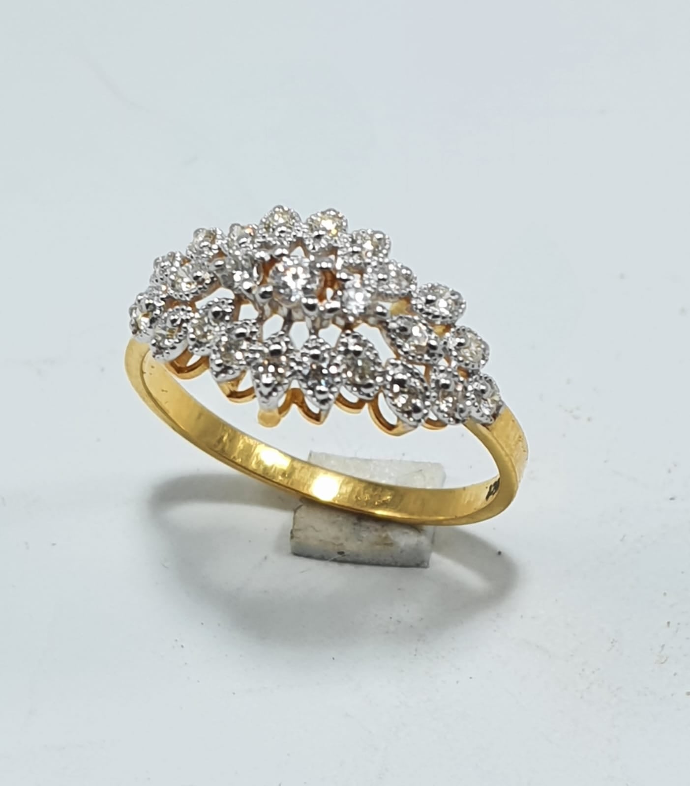 Fawaz Jewellers 21K Gold Diamond Ring – 0.36ct Cluster Pavé Diamonds | Elegant Floral Band Design