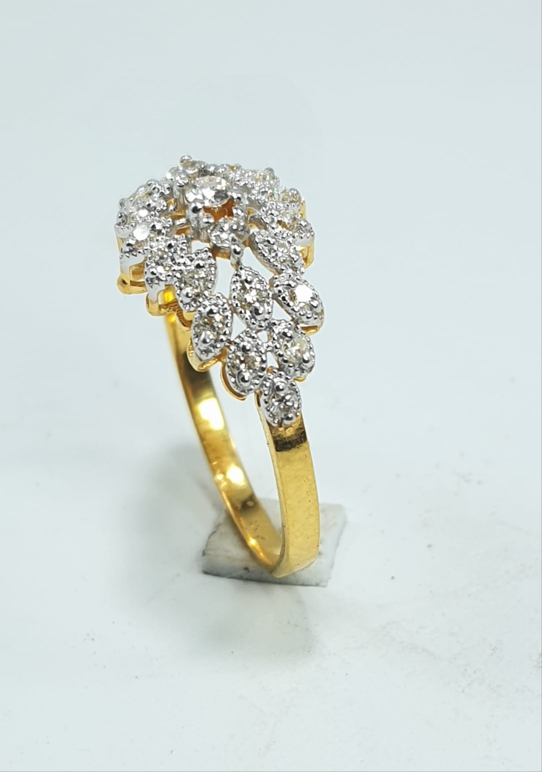 Fawaz Jewellers 21K Gold Diamond Ring – 0.36ct Cluster Pavé Diamonds | Elegant Floral Band Design