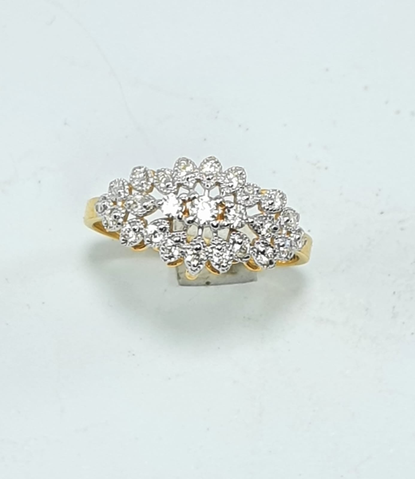 Fawaz Jewellers 21K Gold Diamond Ring – 0.36ct Cluster Pavé Diamonds | Elegant Floral Band Design