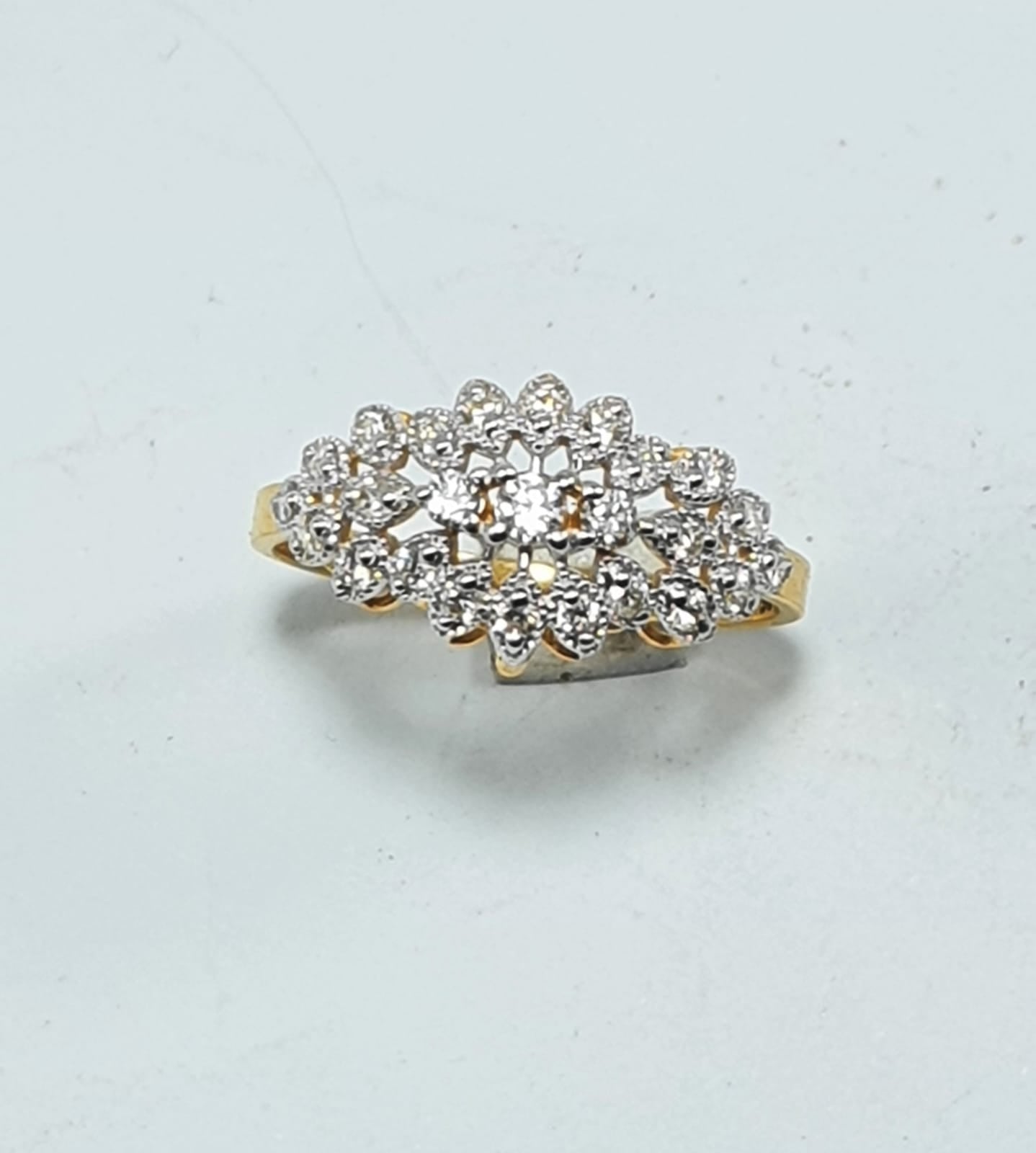 Fawaz Jewellers 21K Gold Diamond Ring – 0.36ct Cluster Pavé Diamonds | Elegant Floral Band Design